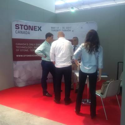 Meeting with the clients during Marmomacc show in Verona, Italy